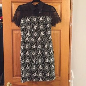 Lace top detail white/black dress